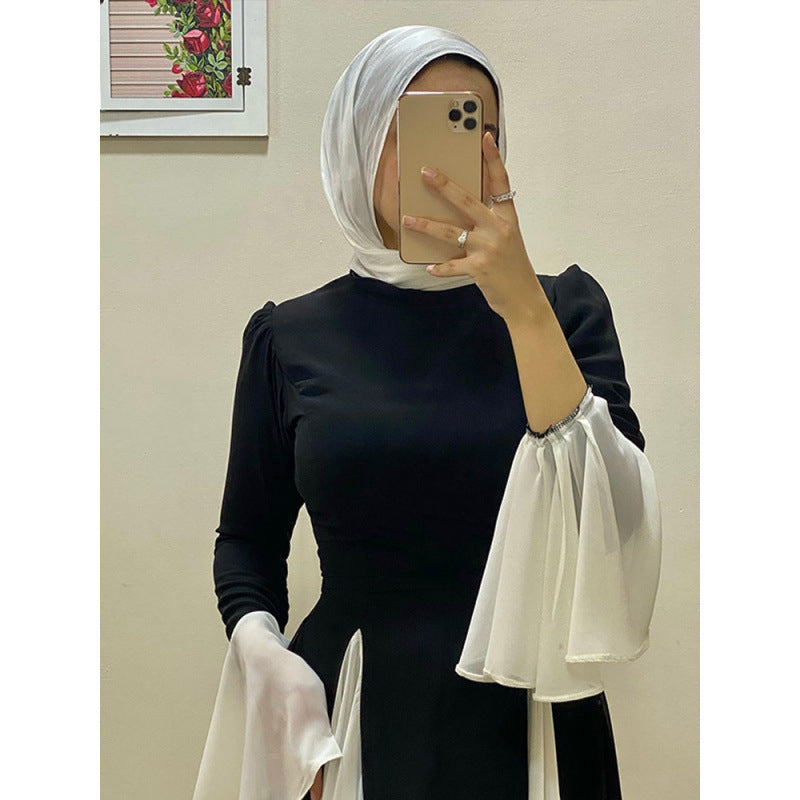 Dame elegant maxikjole med asymmetrisk skørt og voluminøse ærmer Stilla