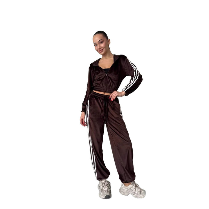 Kvinders fleece sportssæt med cropped jakke og behageligt vidde-bukser Skovae