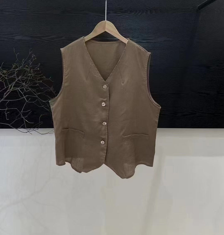 Dame Casual Linned Knap-Op Vest Stilla