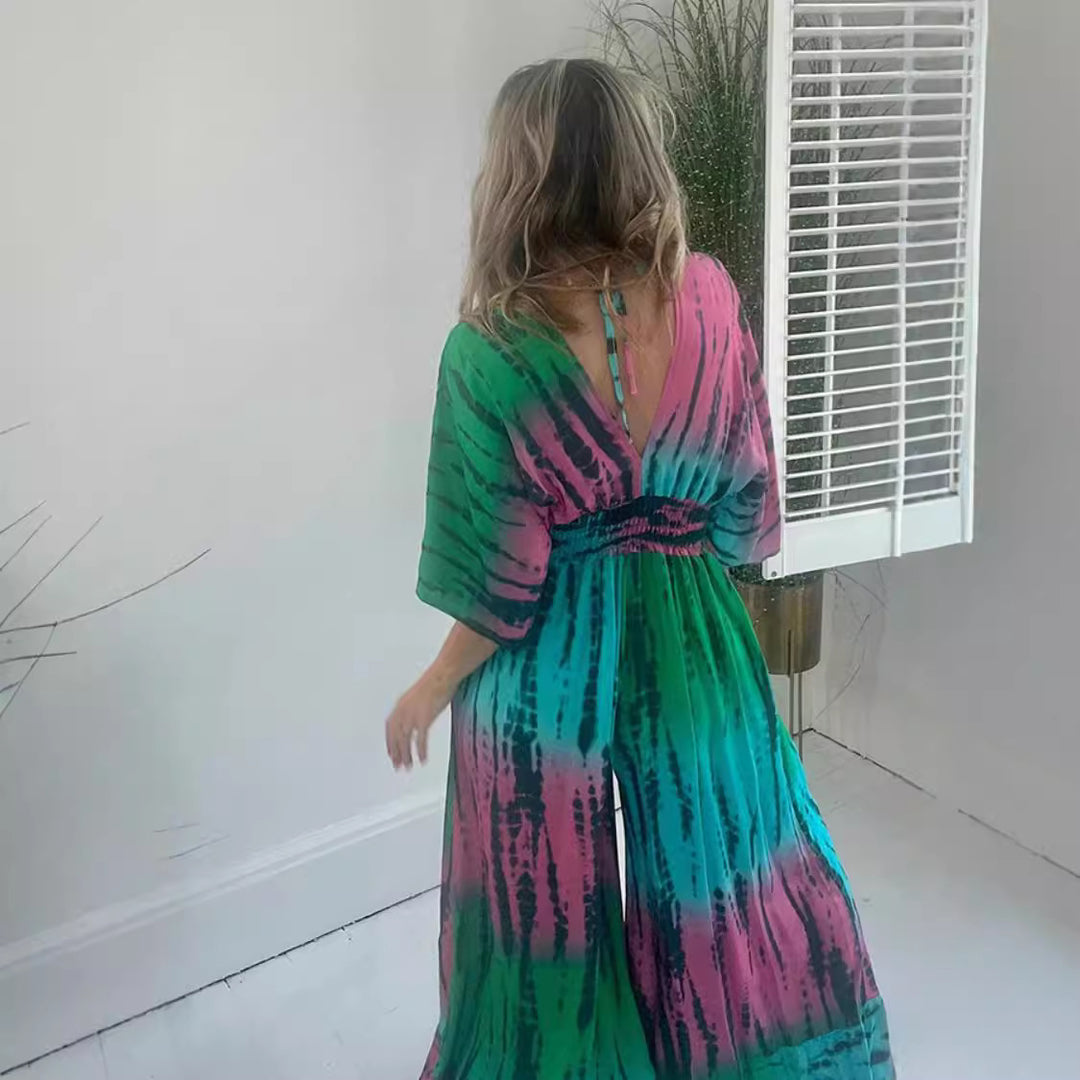 Dame Maxi-kjole i Boho-stil med elastisk taljeindsats og praktiske lommer Stilla