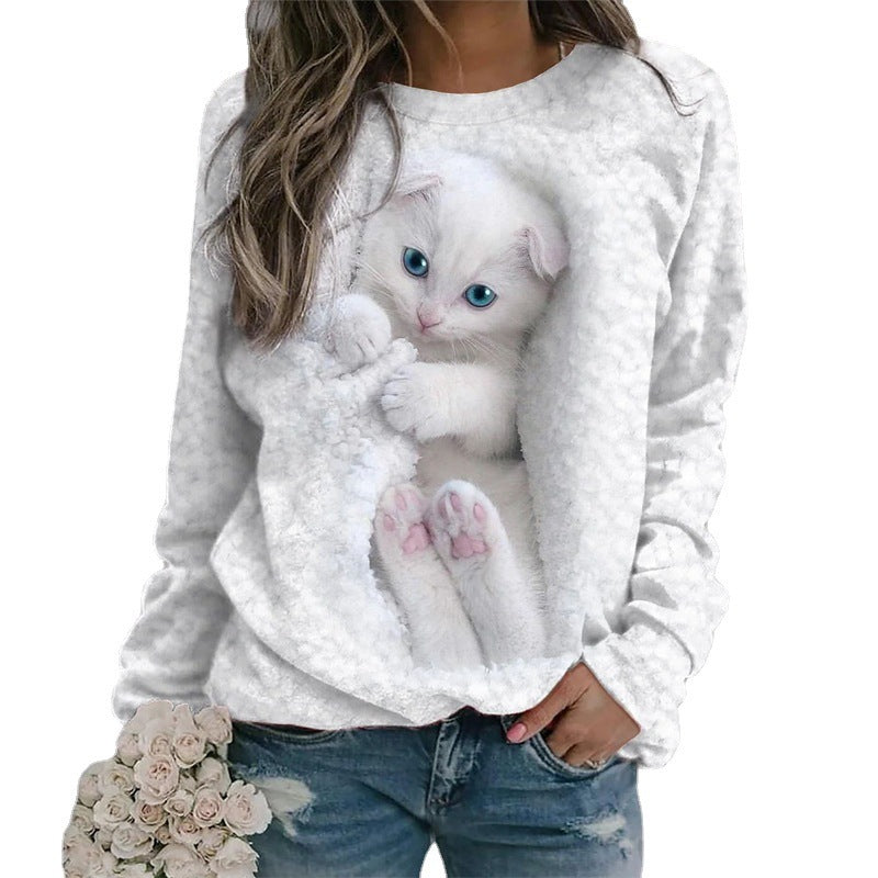 Femme Grafisk Katteprint Sweatshirt Stilla