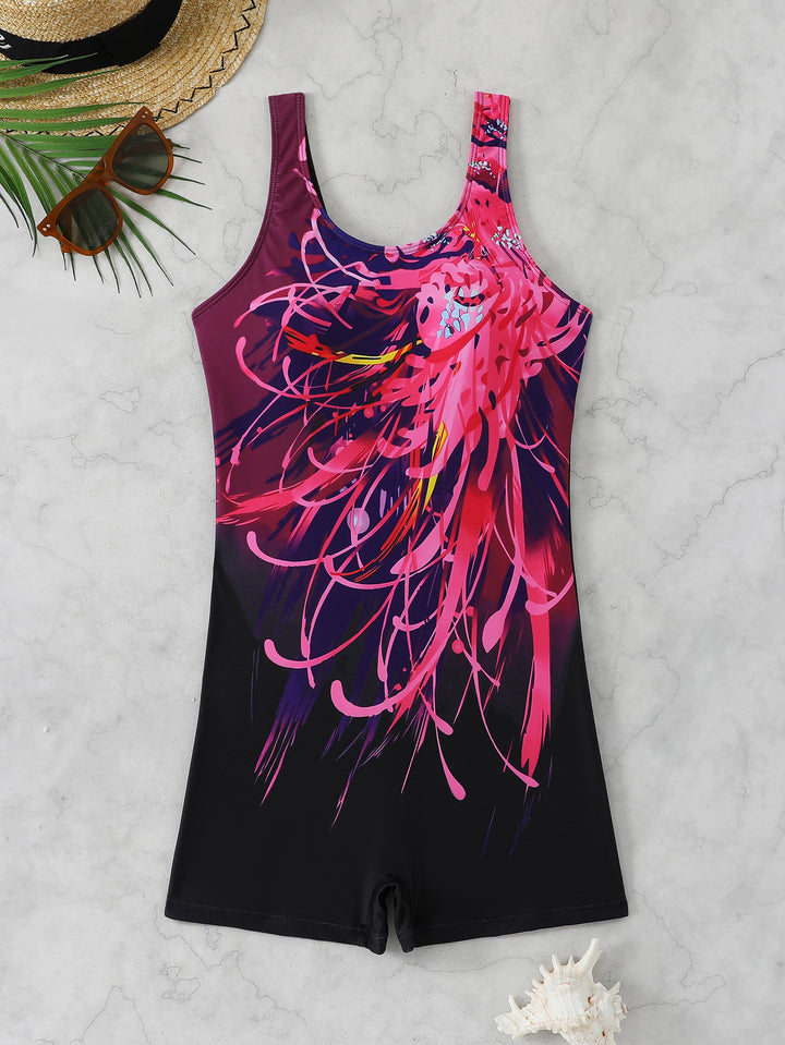 Dame Sporty Badedragt med dynamisk kunstmotiv Skovae