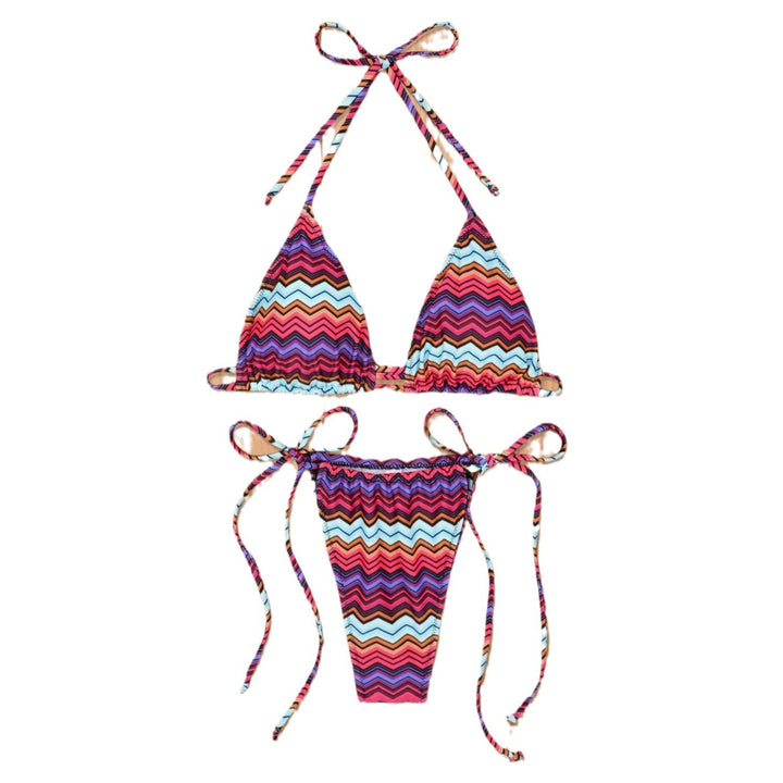 Dame triangel-bikini med blomsterdesign og justerbare bindebånd Skovae