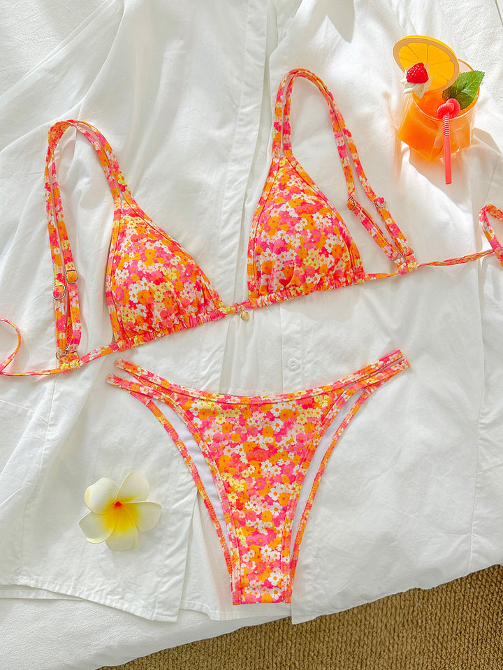 Dame triangel-bikini med blomsterdesign Skovae