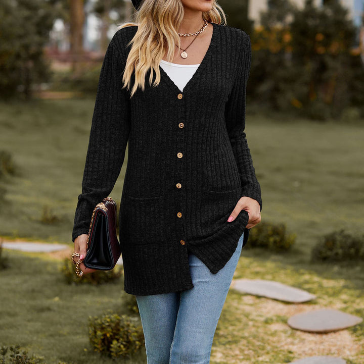 Stilla | Strikjakke Uldstrik Casual Pasform Knapper Ribstrik med Lommer