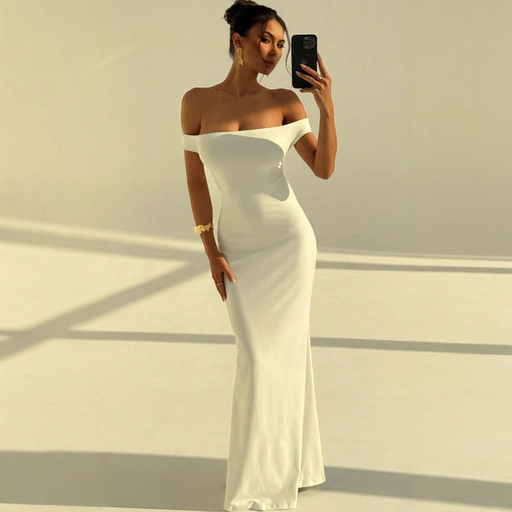 Dame Elegant Off-Shoulder Maxikjole med tætsiddende snit Skovae