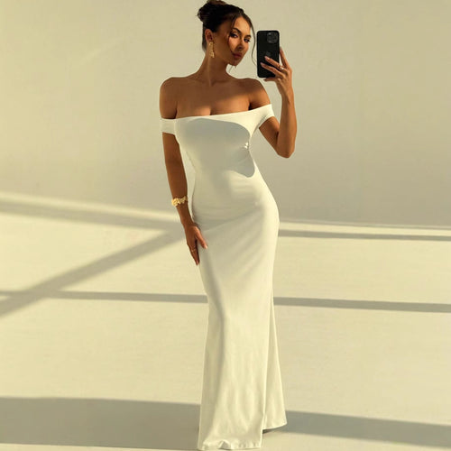 Dame Elegant Off-Shoulder Maxikjole med tætsiddende snit Skovae