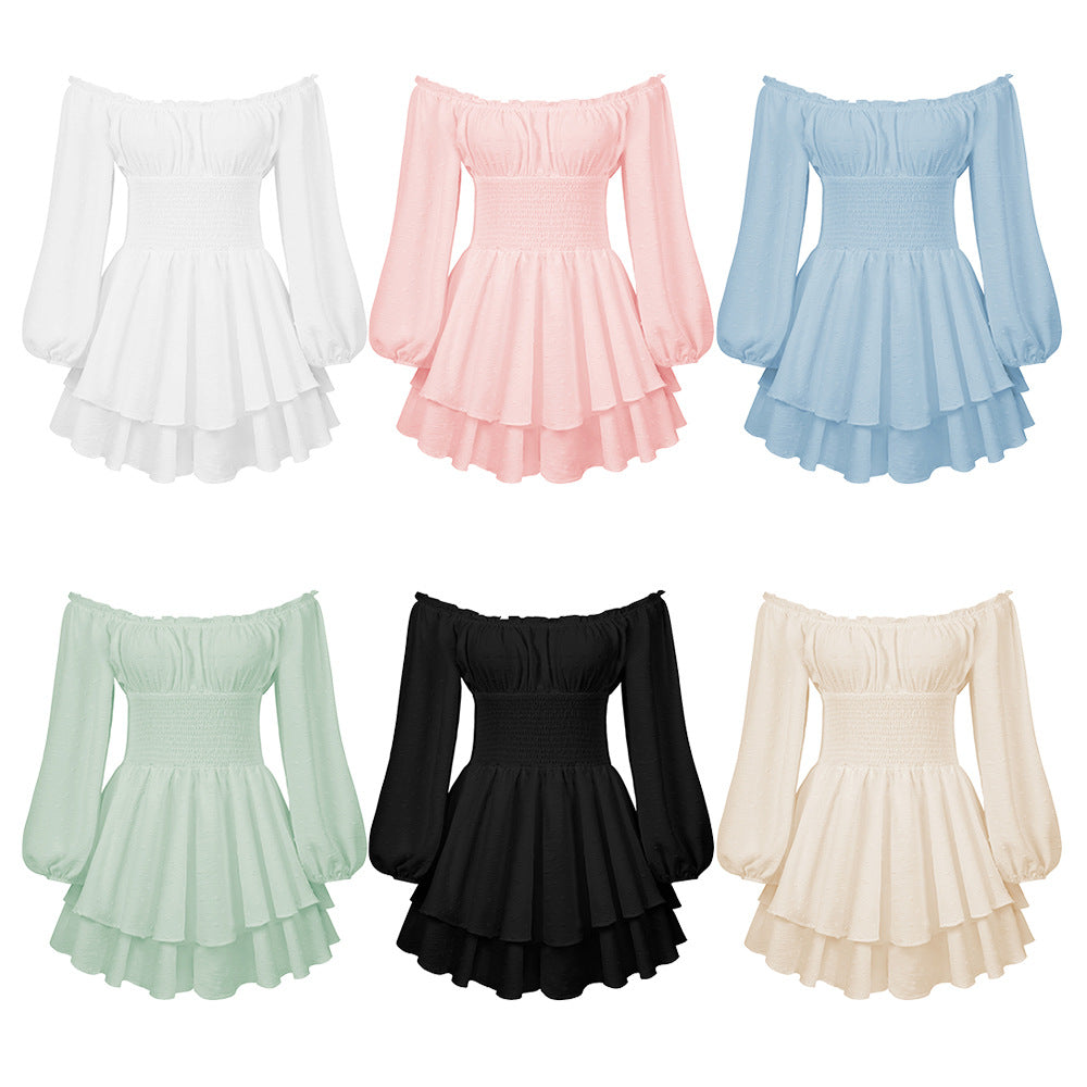 Dame off-shoulder minikjole med voluminøs skørt og lange puffærmer Stilla