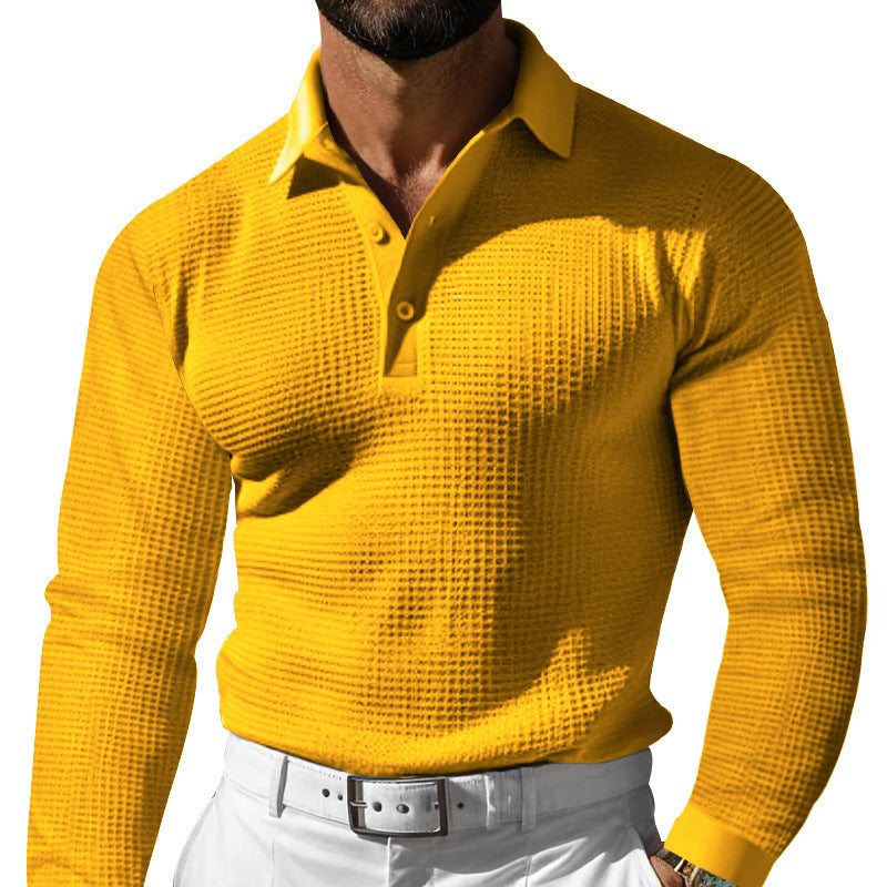 Herren nan figurbetontes Langarm-Poloshirt aus feiner Waffelmasche mit schmalem Milano-Kragen und elastischem Saum Skovae