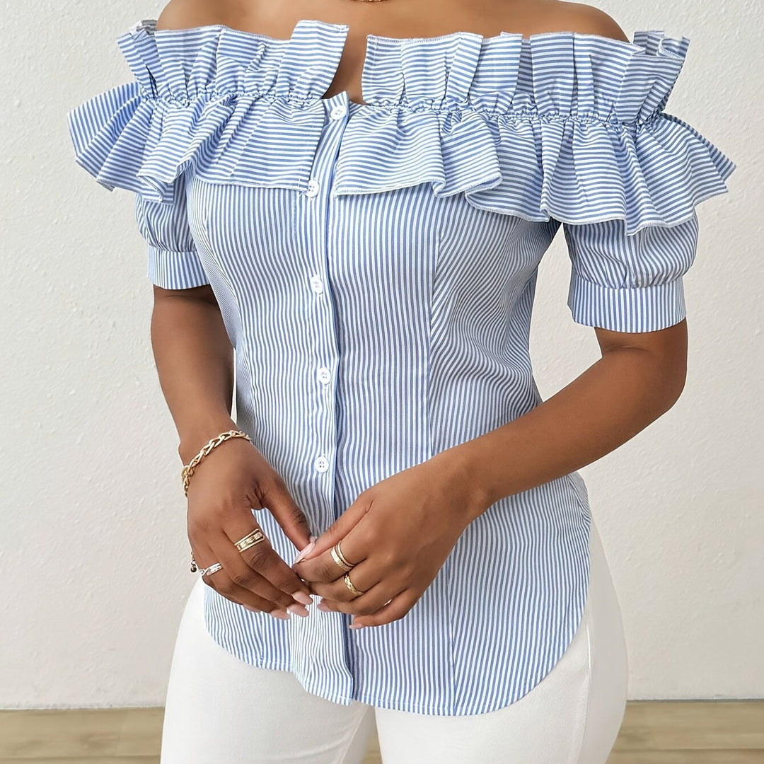 Damebluse med flæser og off-shoulder-udskæring Stilla