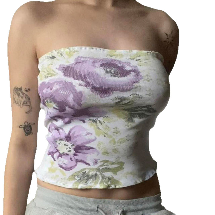 Damen Bandeau-Top mit floralem Muster und elastischem Bund Skovae