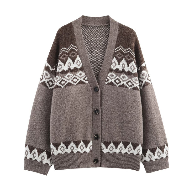 Kvinders hyggelige strik cardigan med traditionelle mønstre Stilla