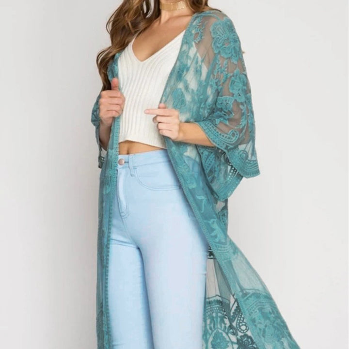 Dame Smart Hæklet Kimono med frynsede Detaljer Stilla