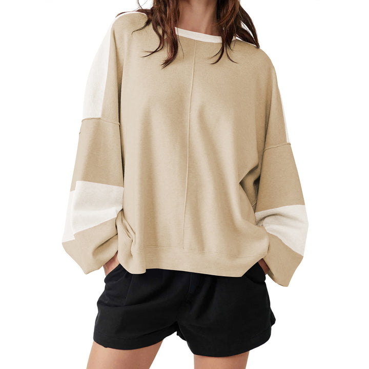 Dame afslappet sweatshirt med løst snit og elegante blokstriber Stilla