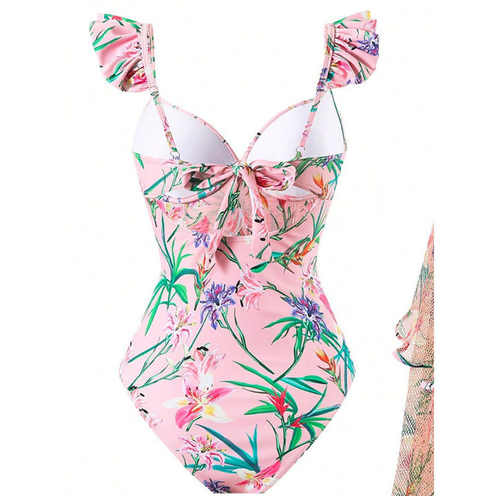 Dame One-Piece Badedragt med blomstrede volanger og matchende omslagsrulle Skovae