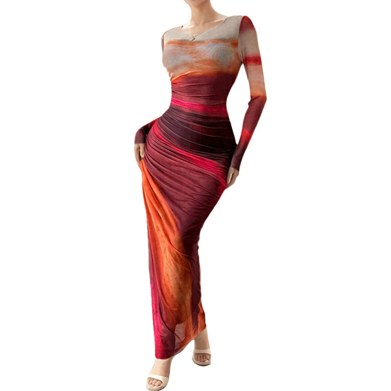 Kvinder Elegant Maxi Kjole med Raffineret Draperingseffekt og Lange Ærmer Stilla