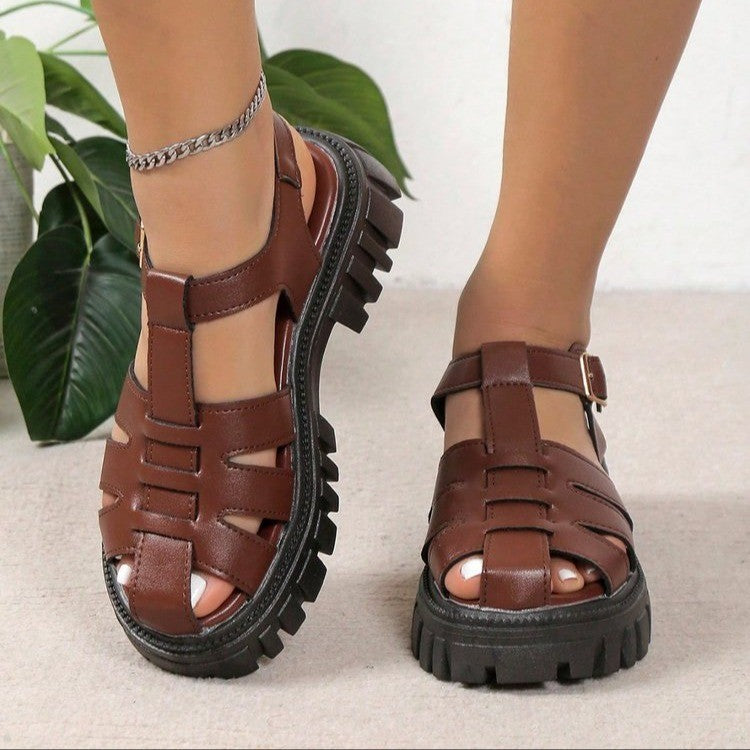 Dame nan Riemchen-sandal i fiskestil med åben tå og grov profilsål Skovae