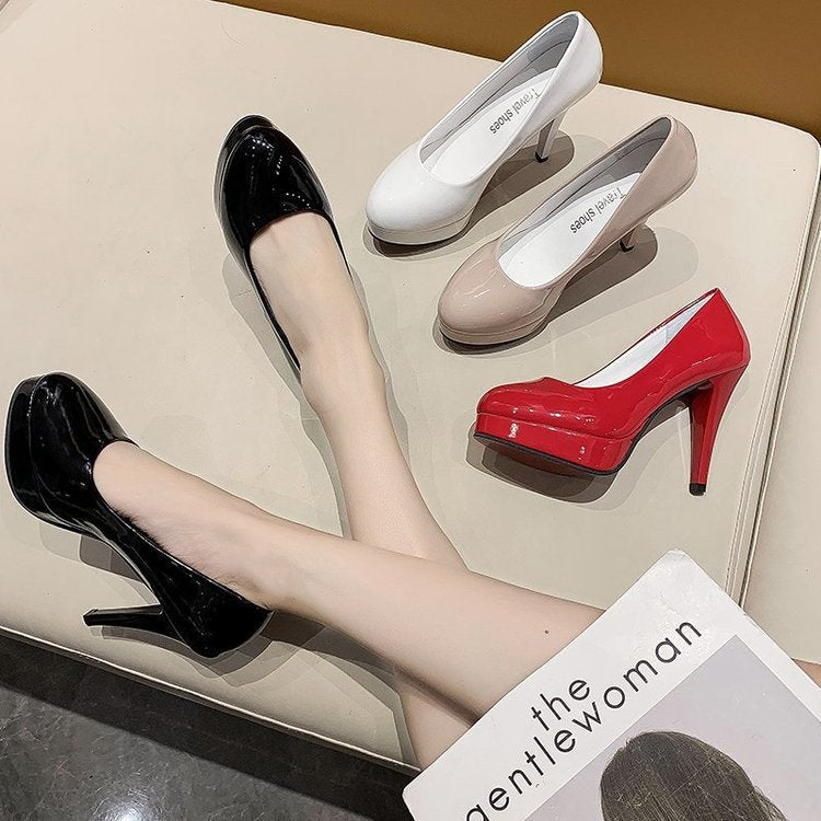 Dame nan Plateau-Pumps med skinnende lak og høj stilettohæl Skovae