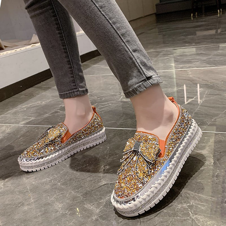 Dame Glitrende Slip-On Sko med moderne Sløjfe Stilla