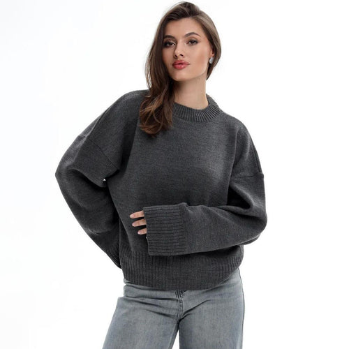 Dame Cozy Sweater med Løs Pasform og Struktureret Strikket Mønster Stilla