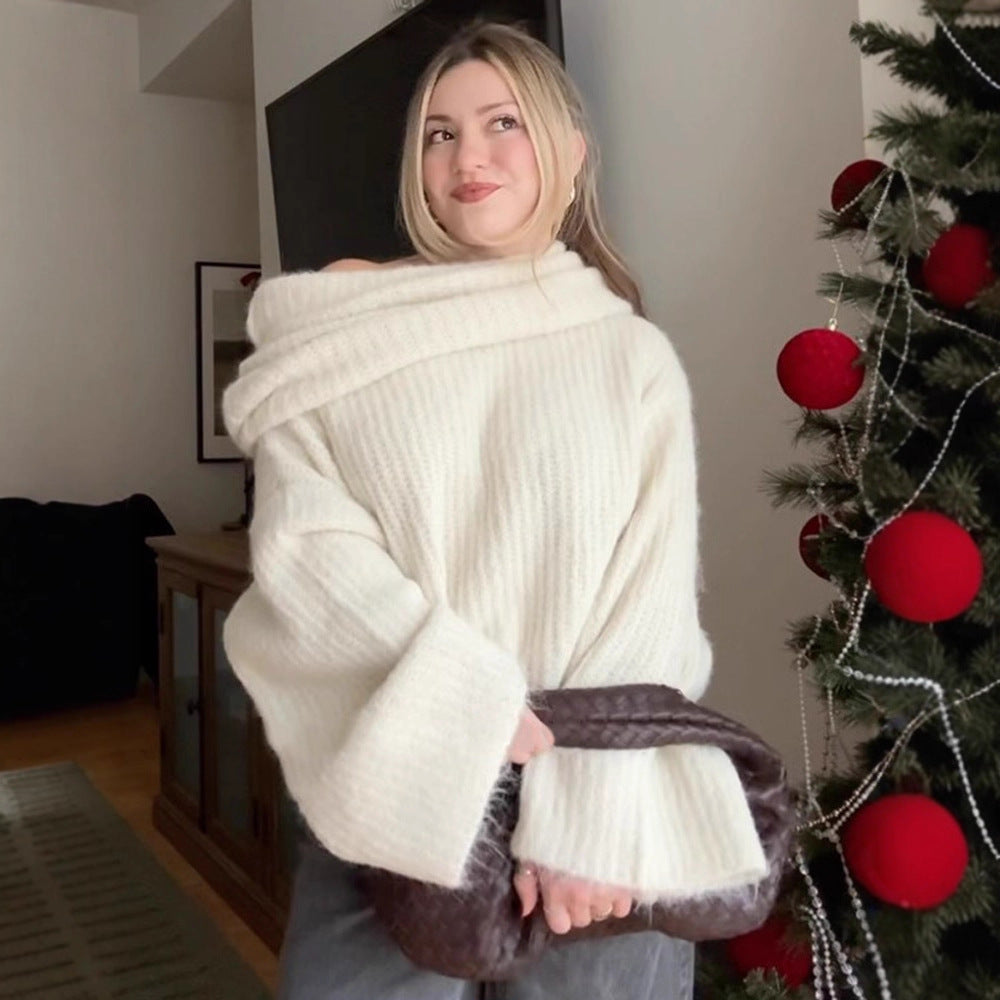 Dame Oversized Strikpullover med løs pasform og dyb V-udskæring Stilla