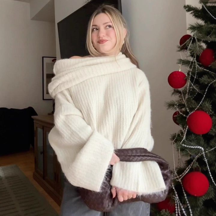 Dame Oversized Strikpullover med løs pasform og dyb V-udskæring Stilla