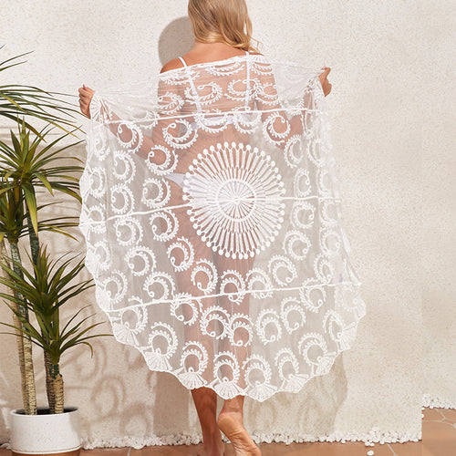 Damer Transparent Hæklede Strandkjole med blomstermotiv og elastisk talje Stilla