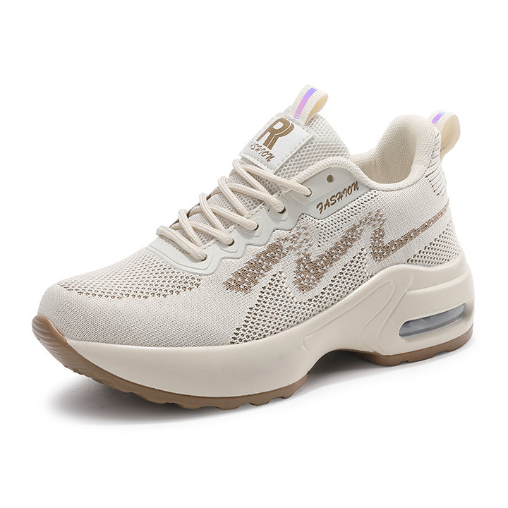 Dame nan moderigtige strik-fitness-sneakers med ergonomisk rocker-sål og indbygget dæmpningskammer Skovae