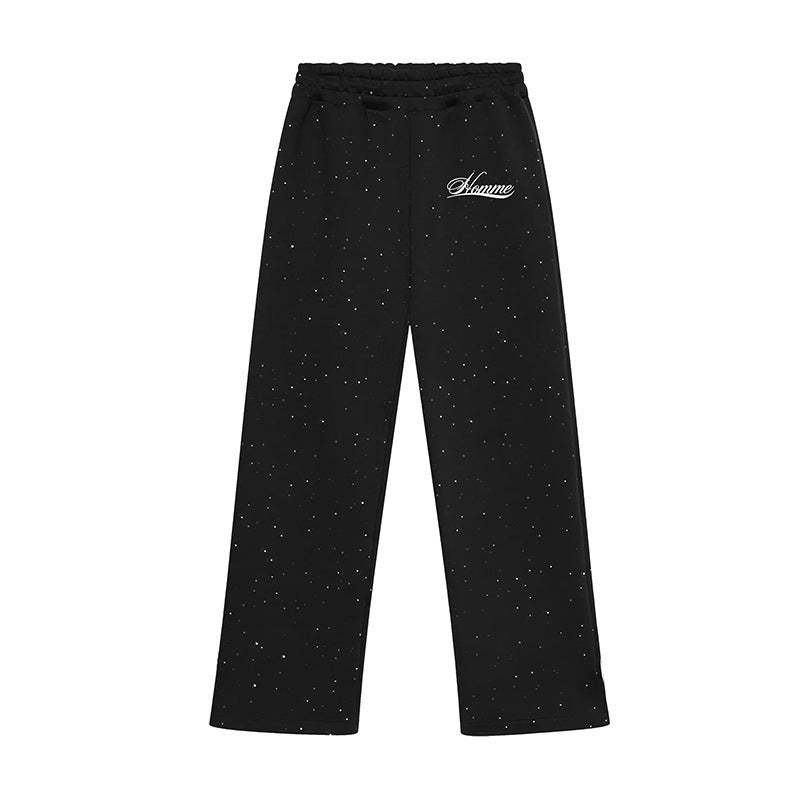 Herrer nan vidde komfortbuks med lige ben, elastisk snørrebånd, diskret logo-broderi og fin sprinkel-optik Skovae