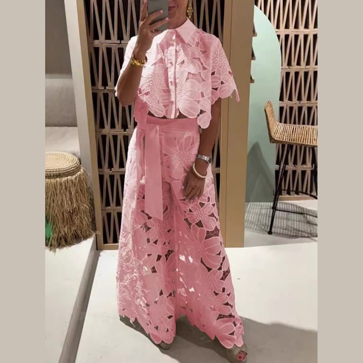 Dame Elegant Sommerdragt med blomster Spids Overlay Stilla