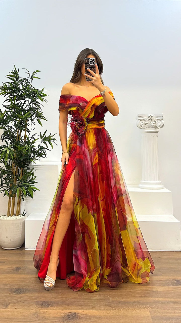 Damer Elegant Off-Shoulder Maxikjole med blomsterapplikationer og sidelæg Stiila