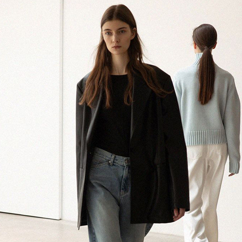 Dame Oversized Kunstlæderblazer med moderne snit og elegante lommer Stilla
