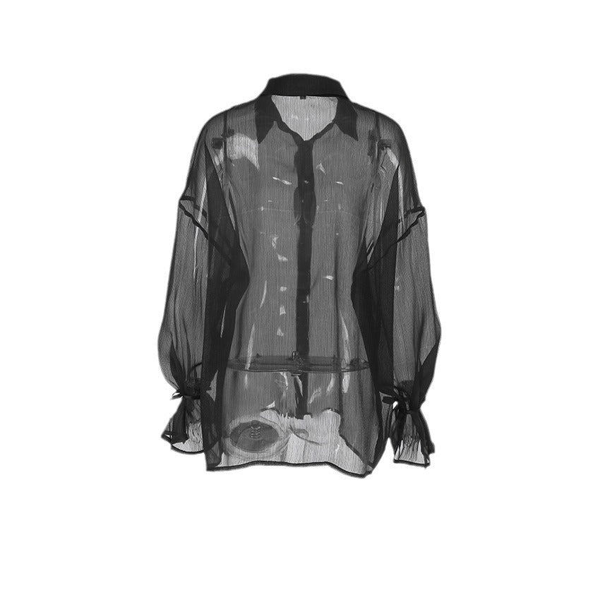 Dame Gennemsigtig Bluse med elegante Ballonærmer Stilla