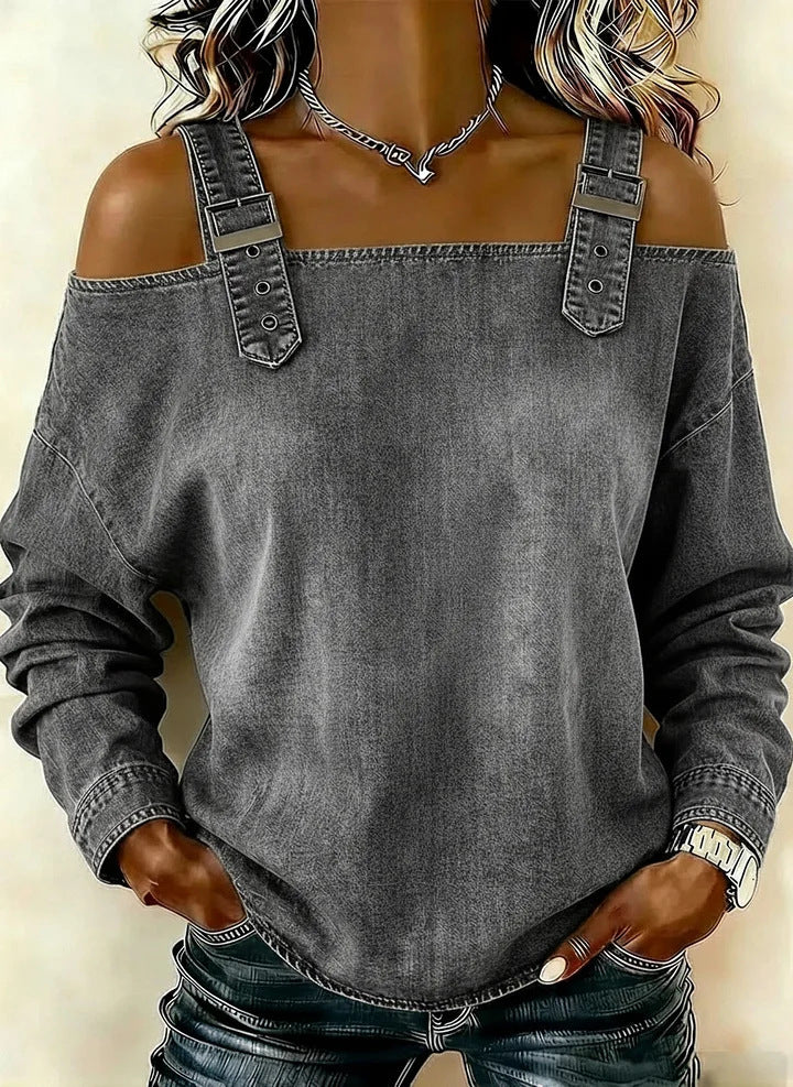 Dame casual sweatshirt med dekorative skulderdetaljer Skovae