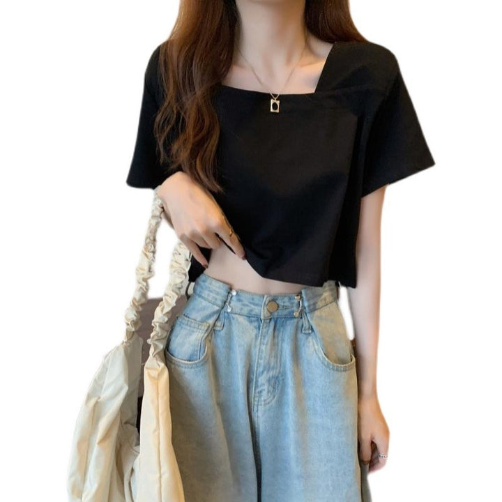 Kvinder Cropped T-Shirt med moderne detaljer Skovae