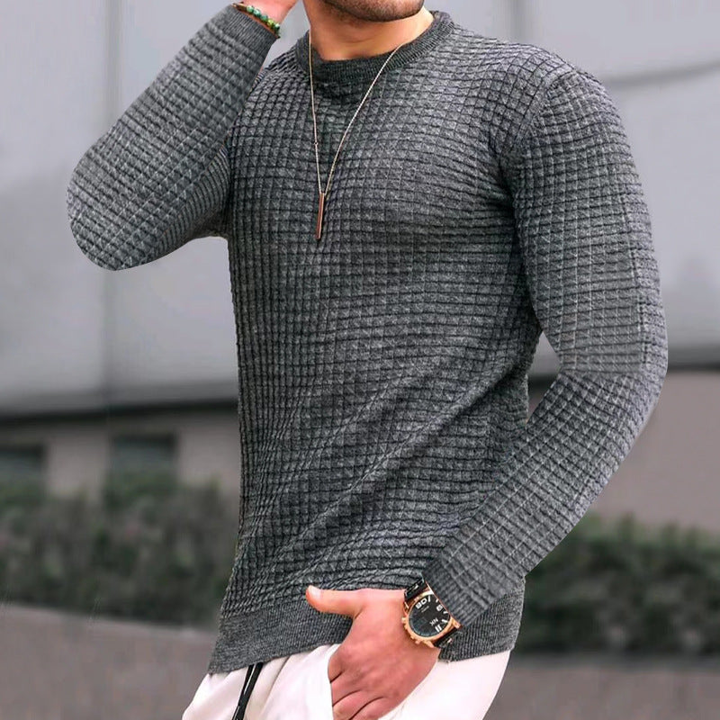 Herrer nan figurtilpasset waffle rundhalset sweater lavet af fint strik med ribkant Skovae