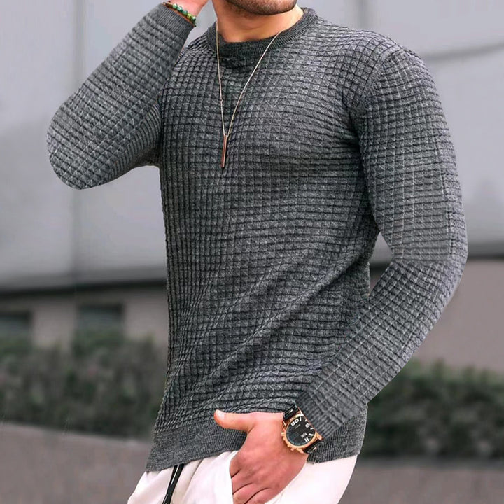 Herrer nan figurtilpasset waffle rundhalset sweater lavet af fint strik med ribkant Skovae