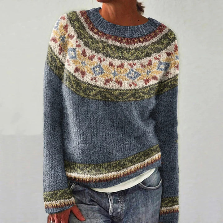 Dame hyggelig pullover med blomster jacquard og bred skæring Stilla