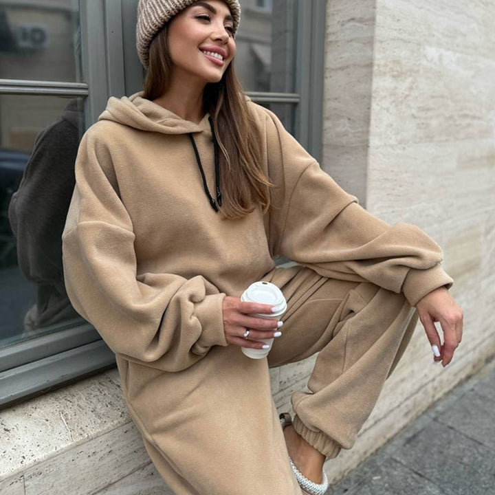 Dame Fleece Cropped Sweat Suit med Høj Krave og Elastisk Talje Skovae