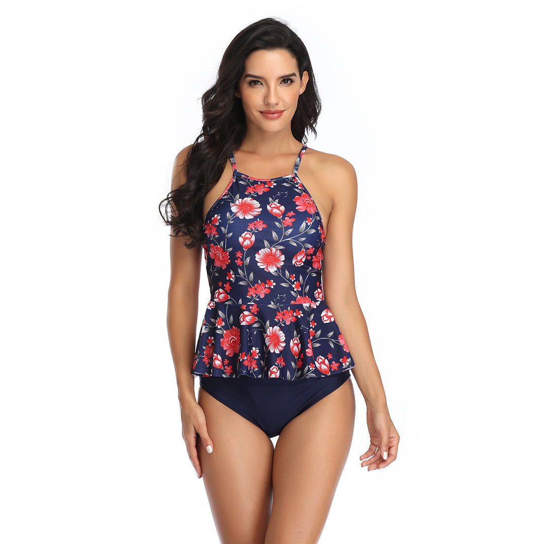 Dame Tankini top med flydende snit og sprudlende blomster mønster Stilla