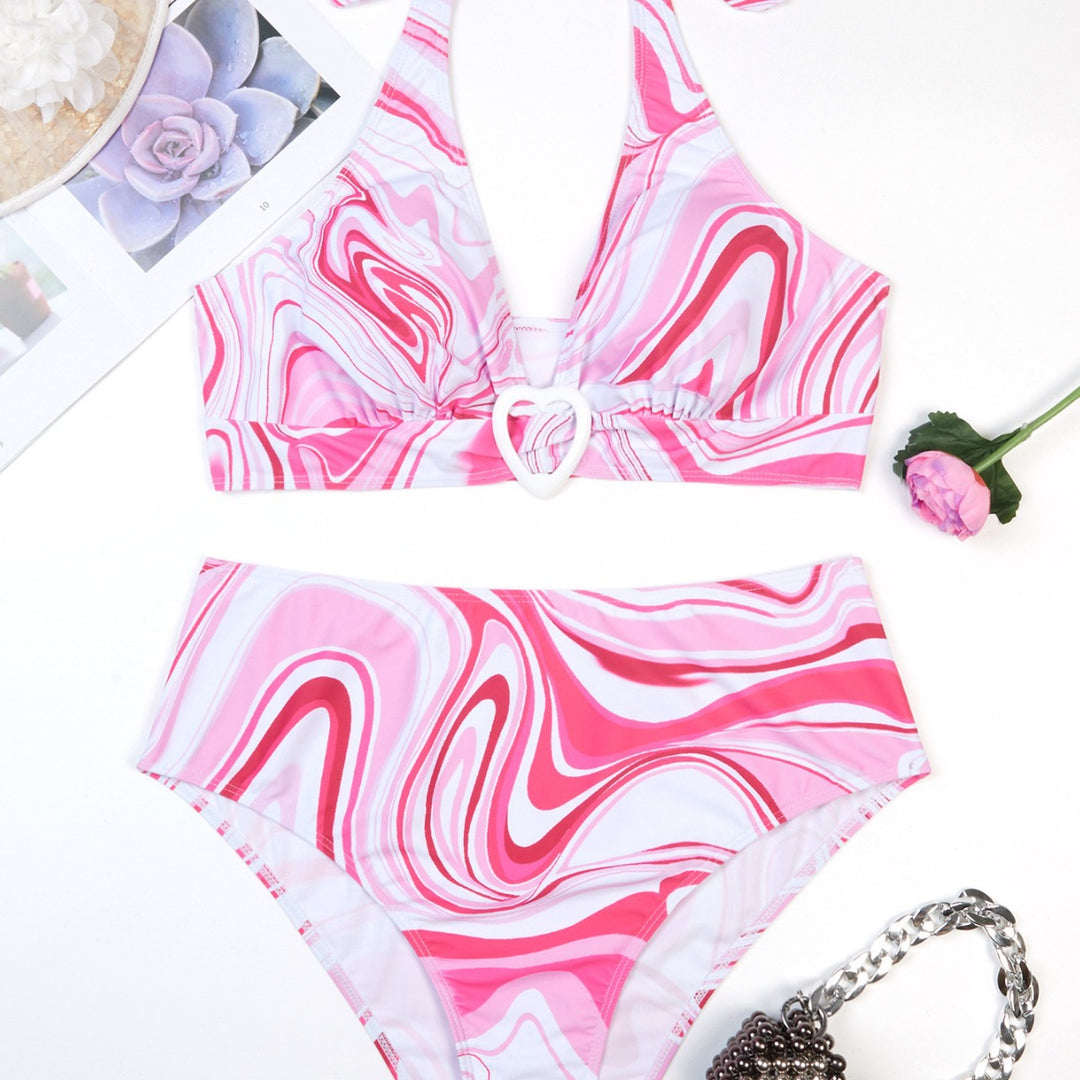 Femme Højtaljede Marmorprint-Bikini-Sæt Stilla