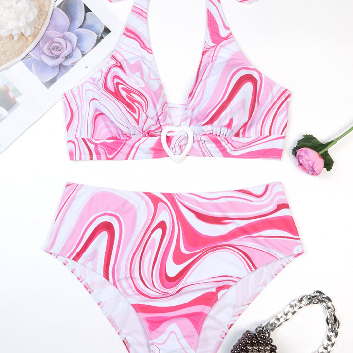 Femme Højtaljede Marmorprint-Bikini-Sæt Stilla
