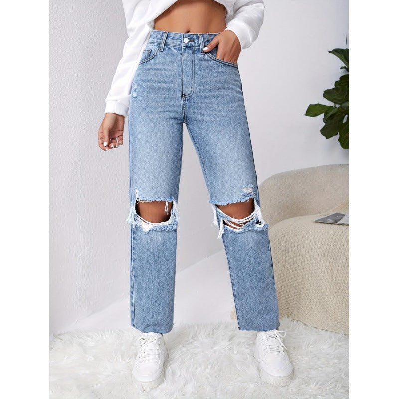 Dame Mom-Jeans i vintage-look med ødelagte effekter Skovae