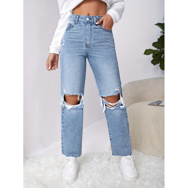 Dame Mom-Jeans i vintage-look med ødelagte effekter Skovae