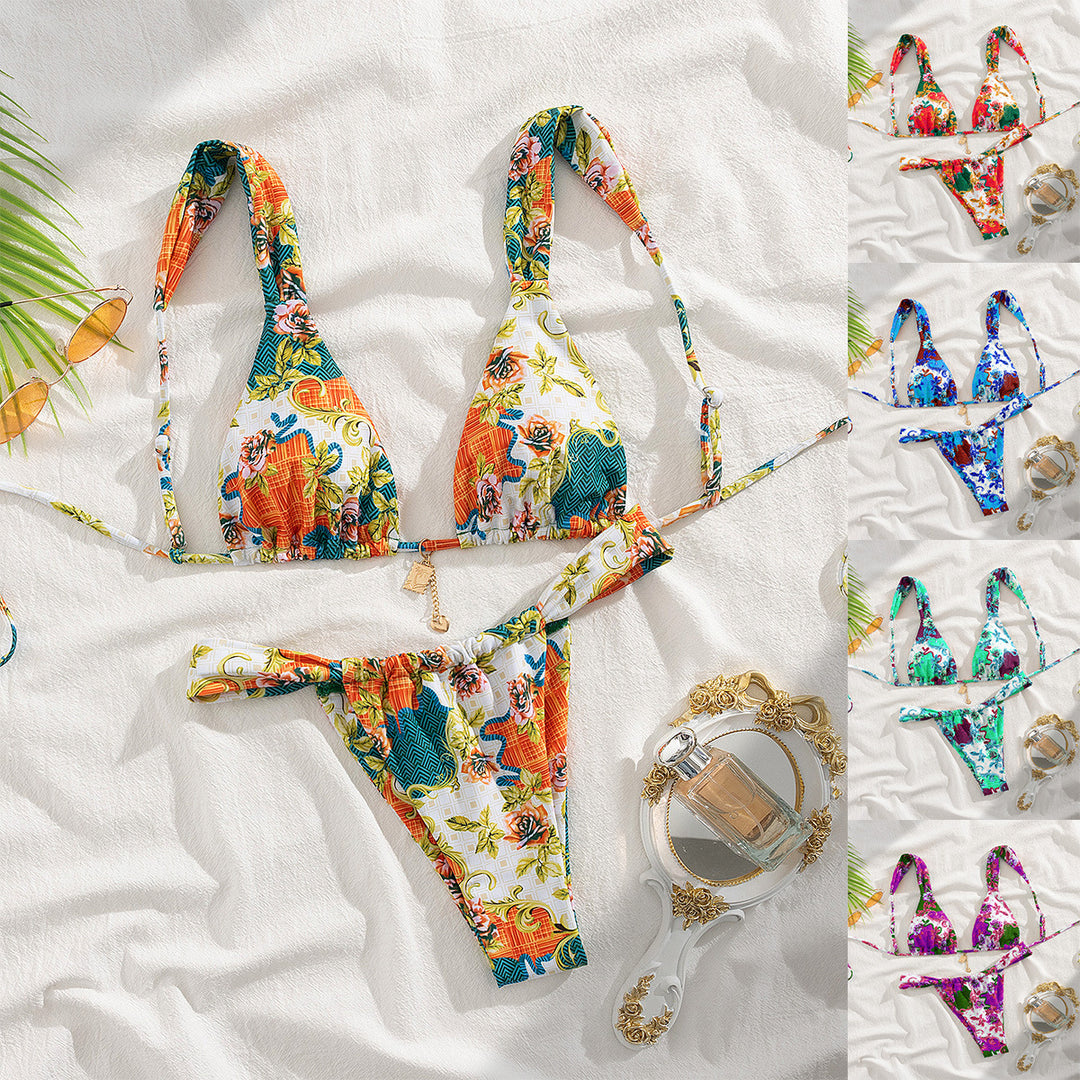 Dame triangel-bikini med blomsterdesign Skovae