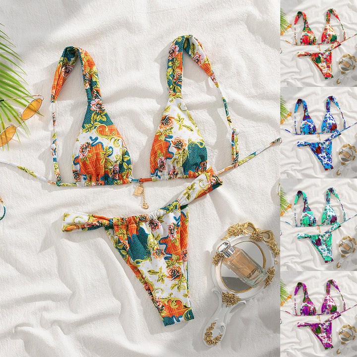 Dame triangel-bikini med blomsterdesign Skovae
