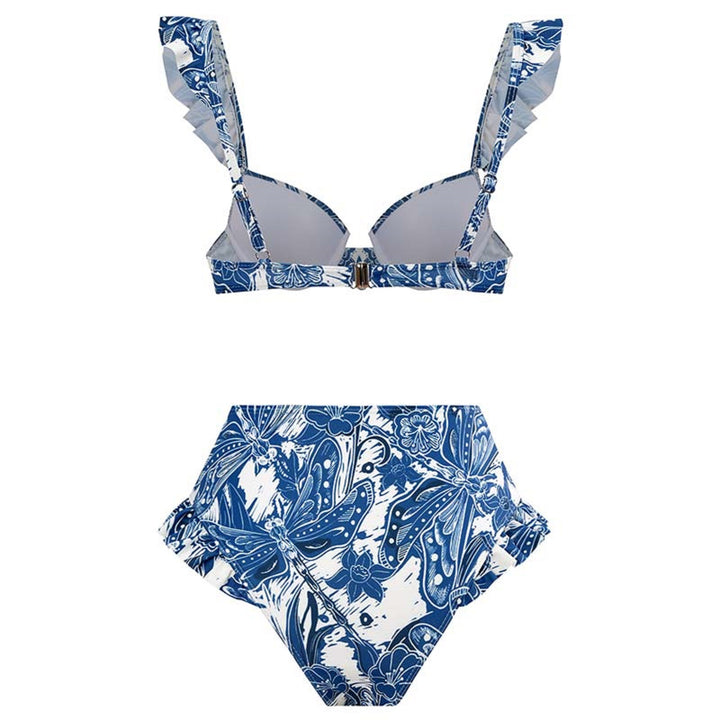 Dame bikini sæt med raffinerede flæser og elegant omslagskjørt Skovae