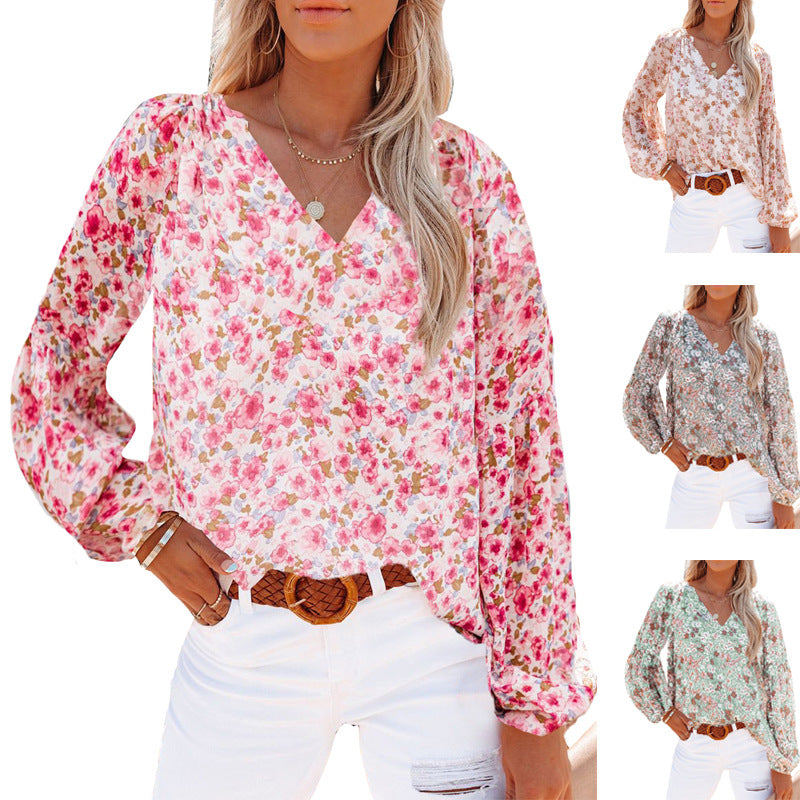 Dame blouse med blomstret design og bredt snit Stilla