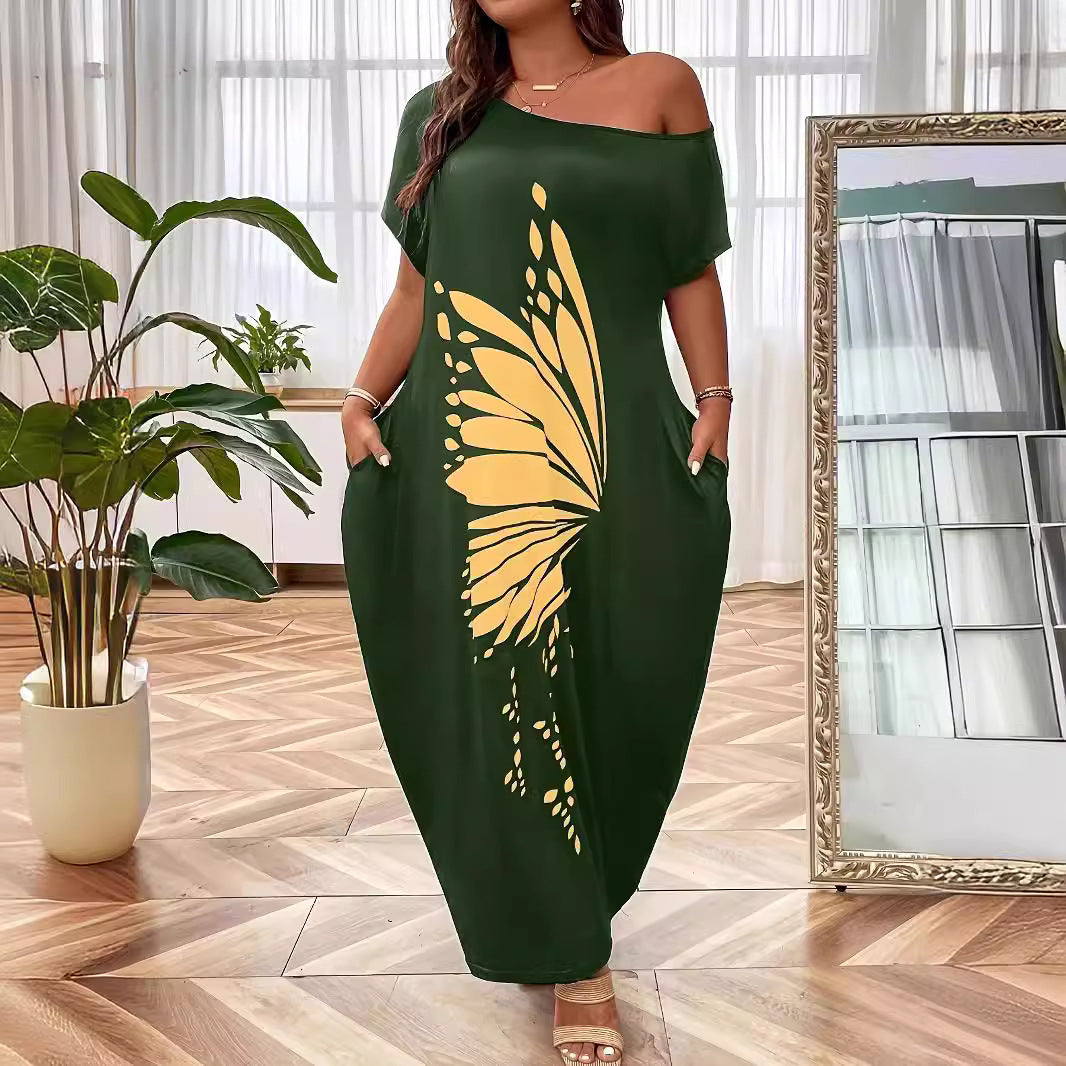 Dame maxikjole med elegant sommerfugl motiv Stilla