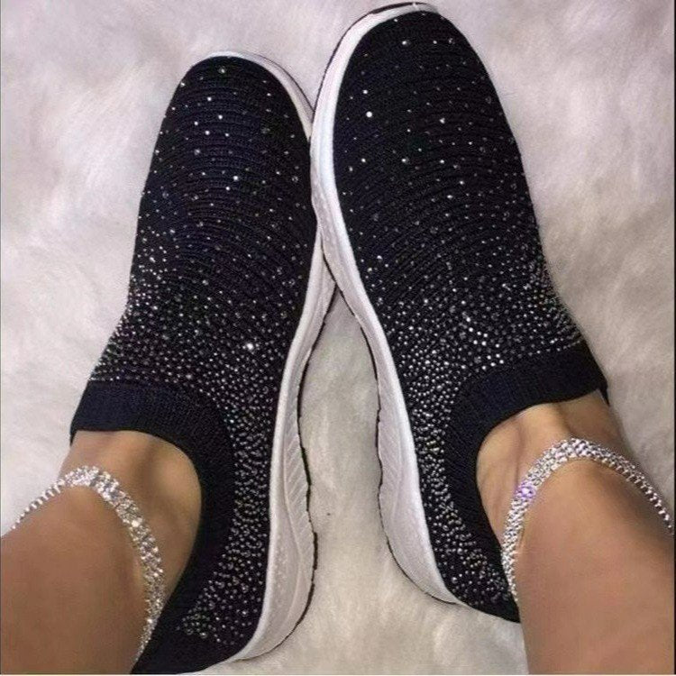 Dame Glitrende Slip-On Sneakers med åndbart strikoverflade og skridsikker sål Stilla